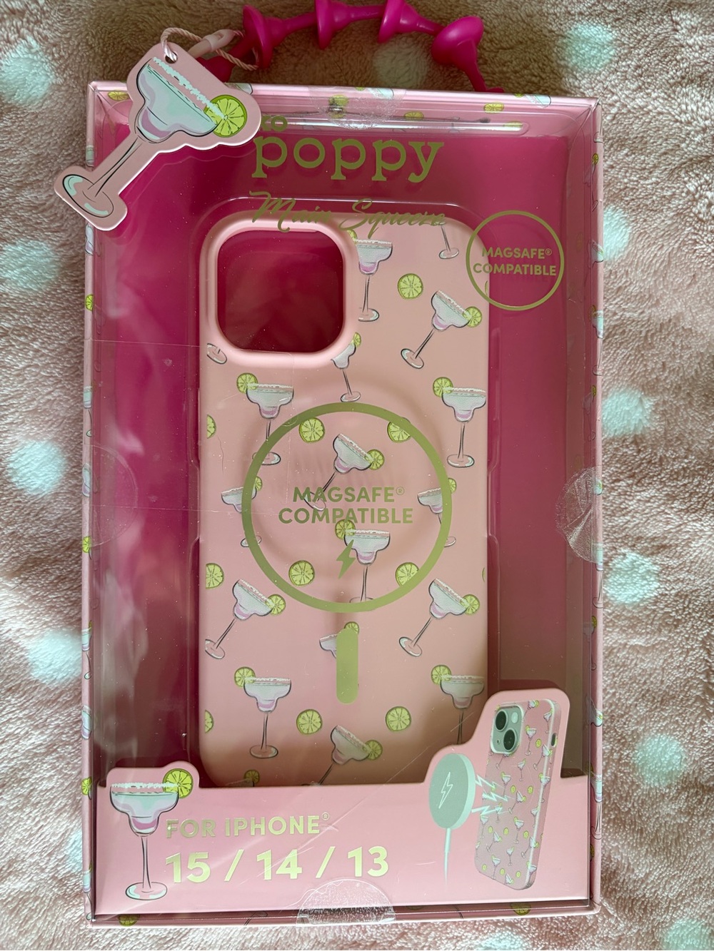 Poppy Margarita Pattern MagSafe Compatible iPhone Case - Pink